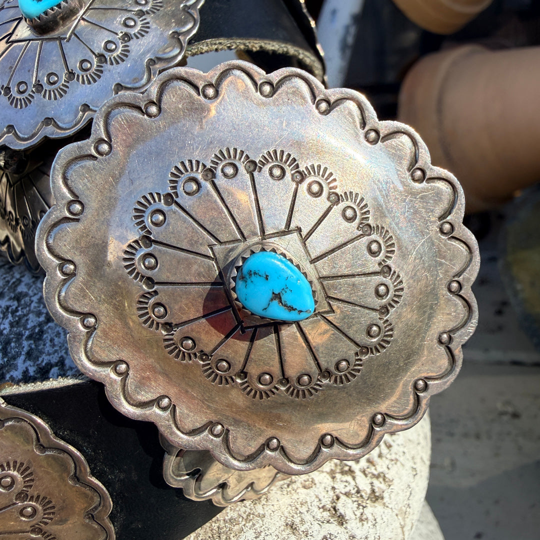 Vintage Navajo Sterling Silver & Turquoise Concho Belt