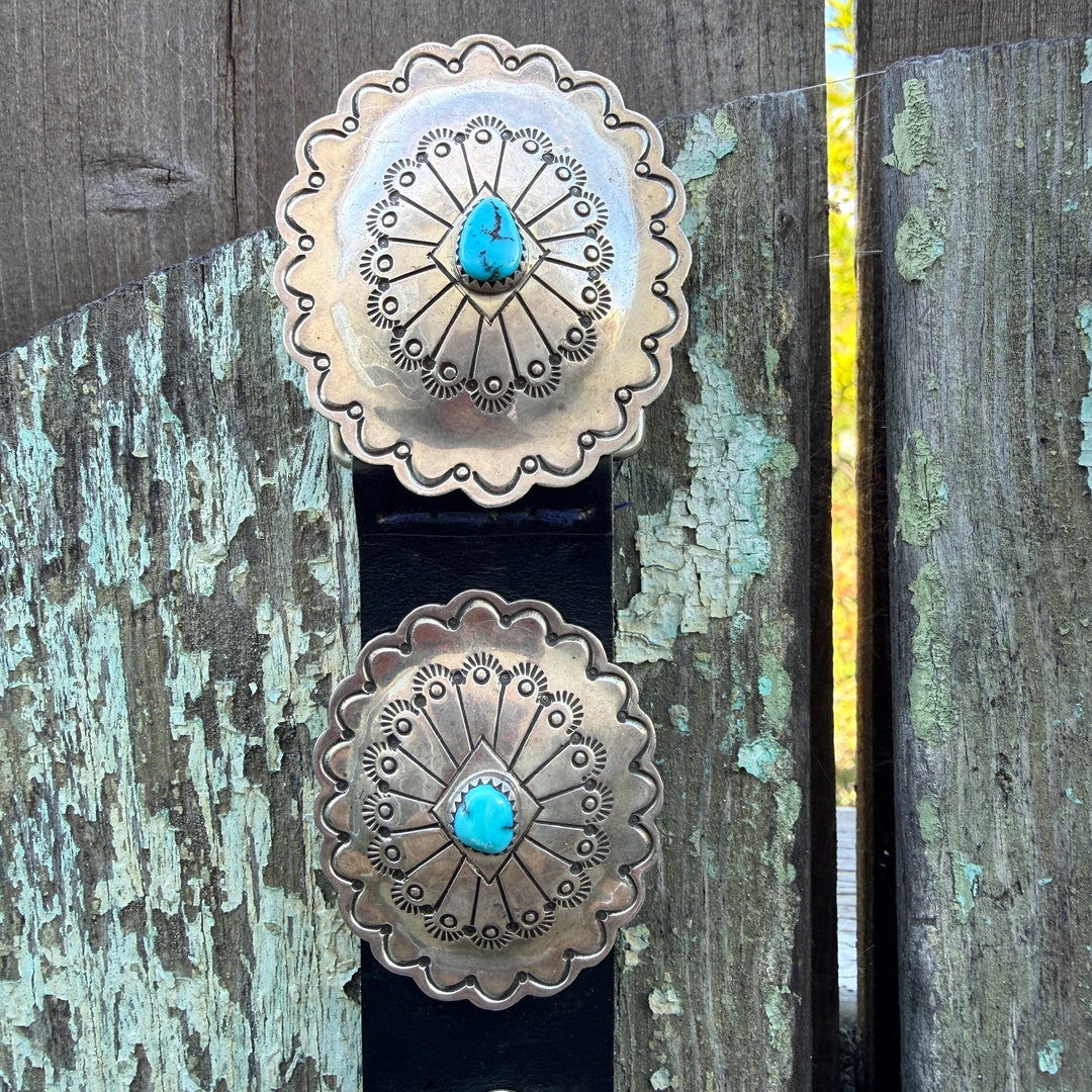 Vintage Navajo Sterling Silver & Turquoise Concho Belt