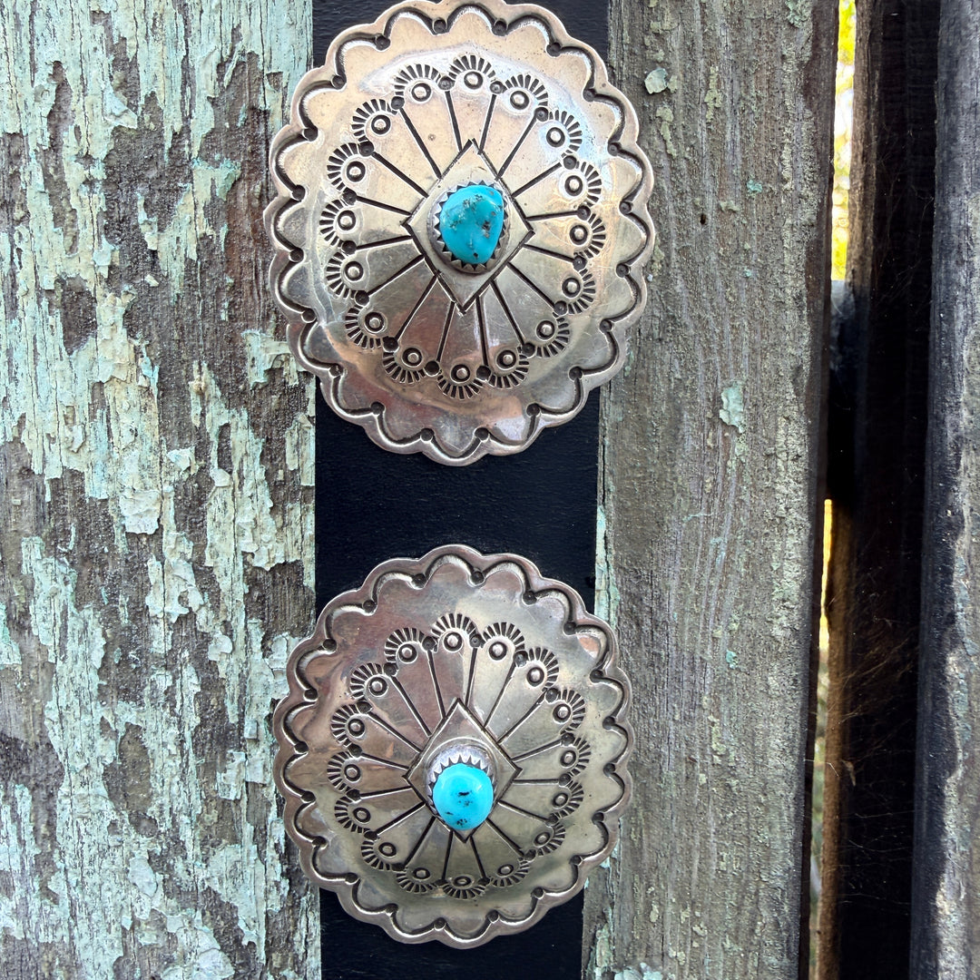 Vintage Navajo Sterling Silver & Turquoise Concho Belt