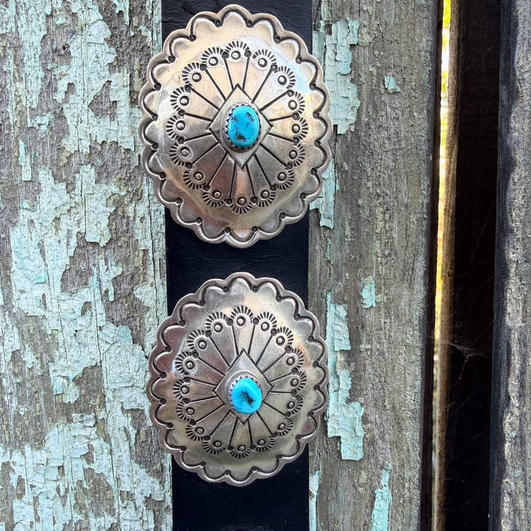 Vintage Navajo Sterling Silver & Turquoise Concho Belt