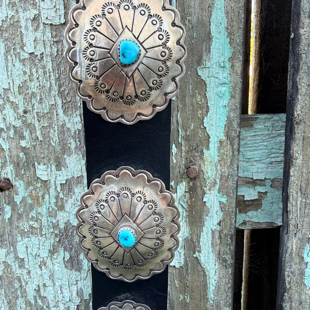 Vintage Navajo Sterling Silver & Turquoise Concho Belt