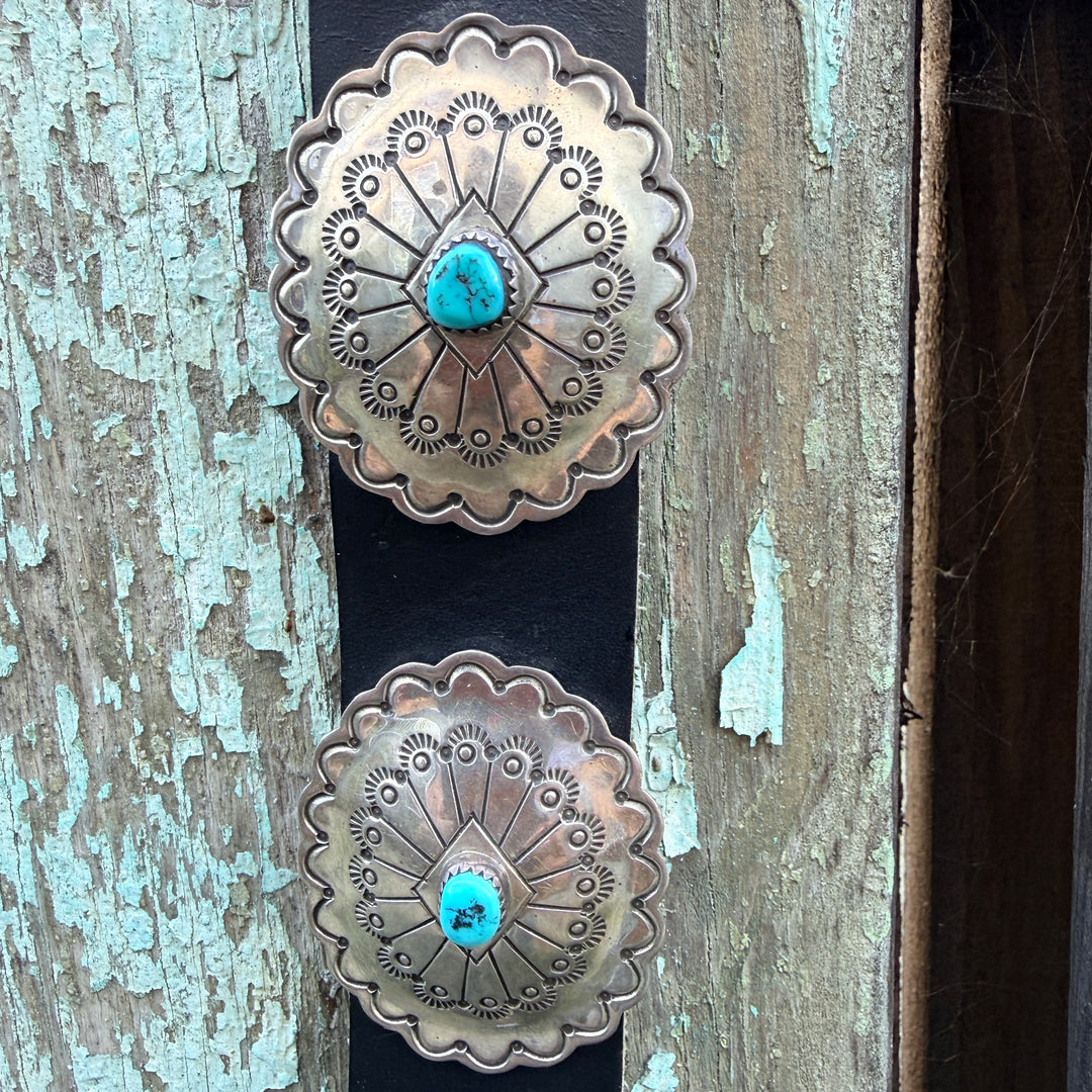 Vintage Navajo Sterling Silver & Turquoise Concho Belt
