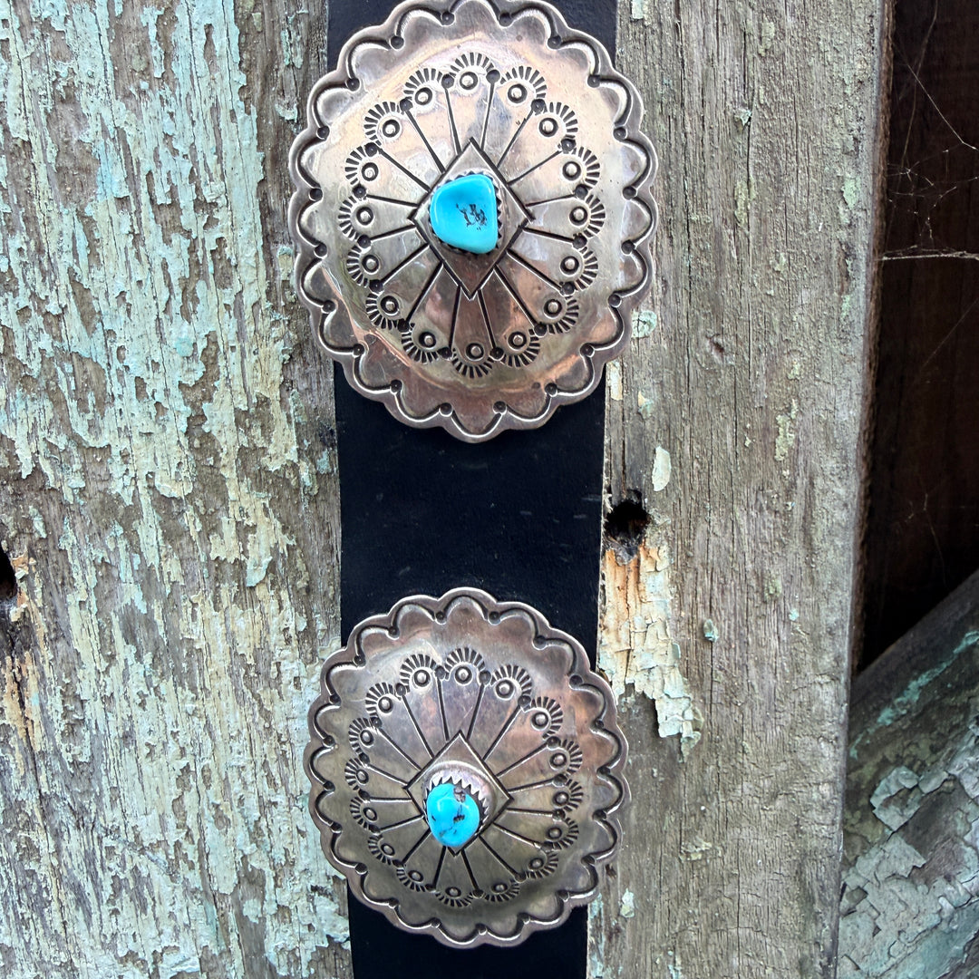 Vintage Navajo Sterling Silver & Turquoise Concho Belt