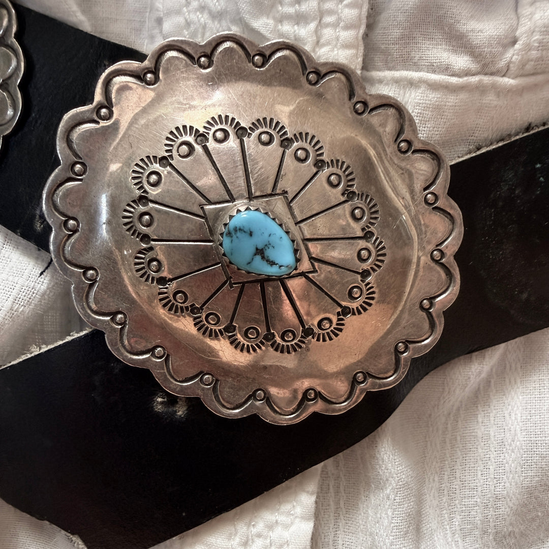 Vintage Navajo Sterling Silver & Turquoise Concho Belt