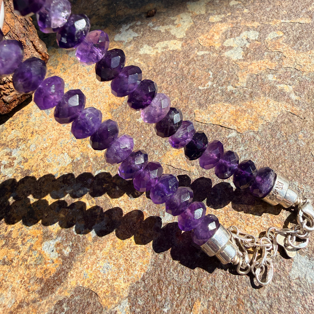 Deep Purple Faceted Bead Necklace Large Sterling Silver Enhancer Pendant