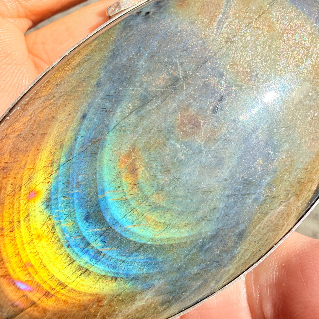 Artisan Sterling Silver 14k Yellow Gold Labradorite Sapphire Oversize Pendant