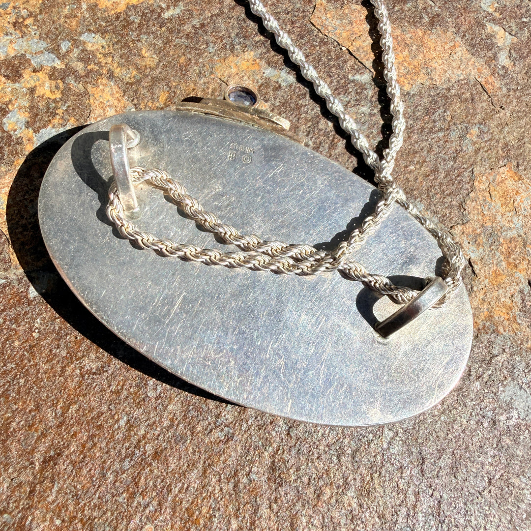 Artisan Sterling Silver 14k Yellow Gold Labradorite Sapphire Oversize Pendant