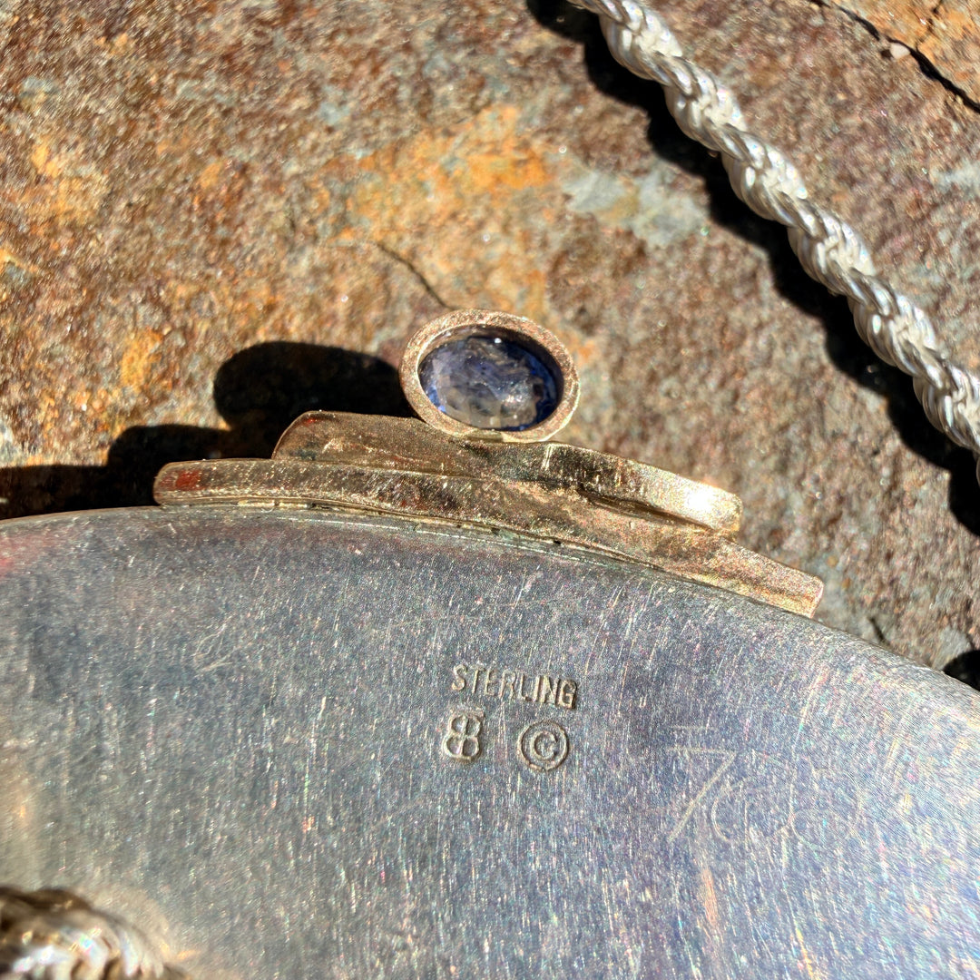 Artisan Sterling Silver 14k Yellow Gold Labradorite Sapphire Oversize Pendant