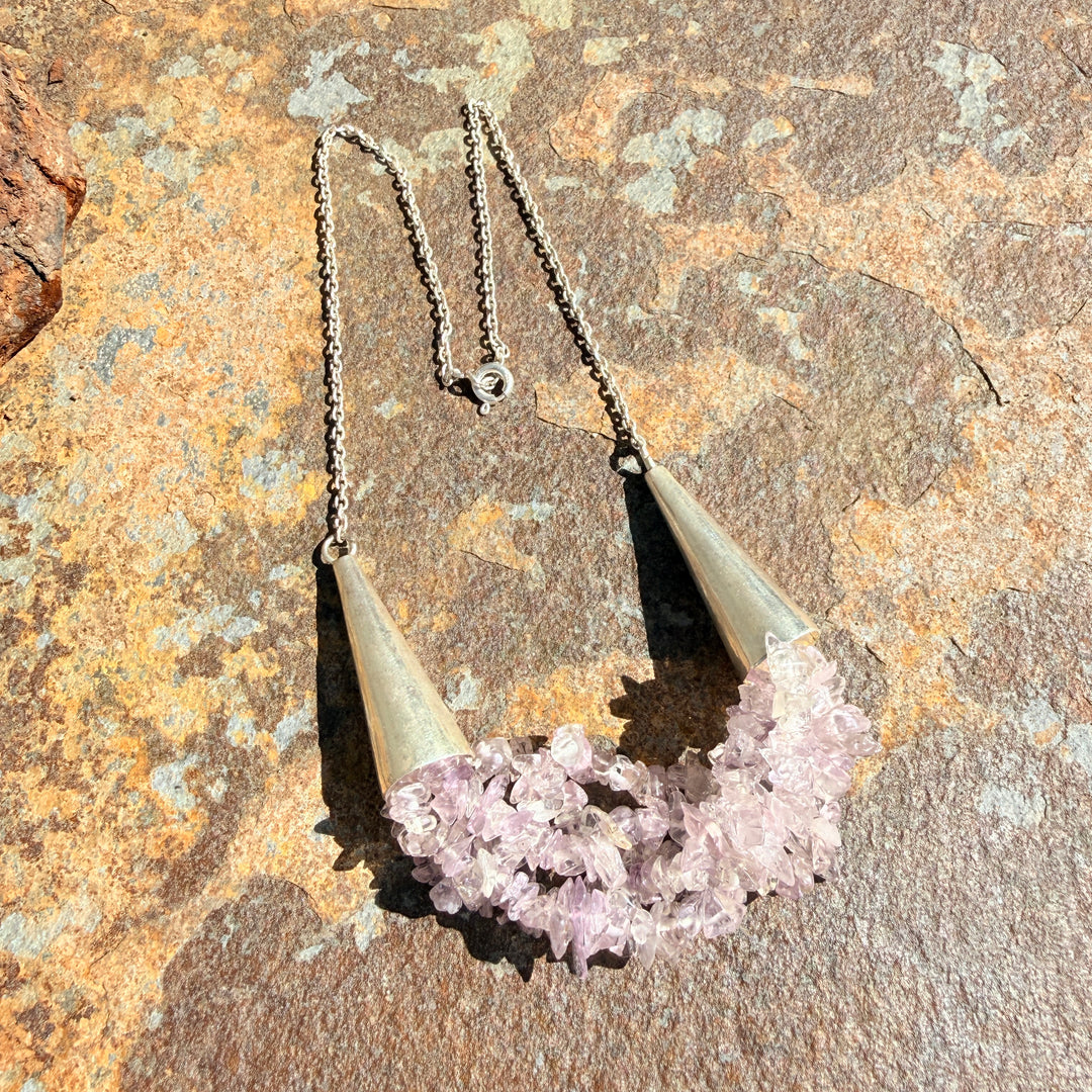 Vintage Sterling Silver & Pale Lavender Bead Necklace