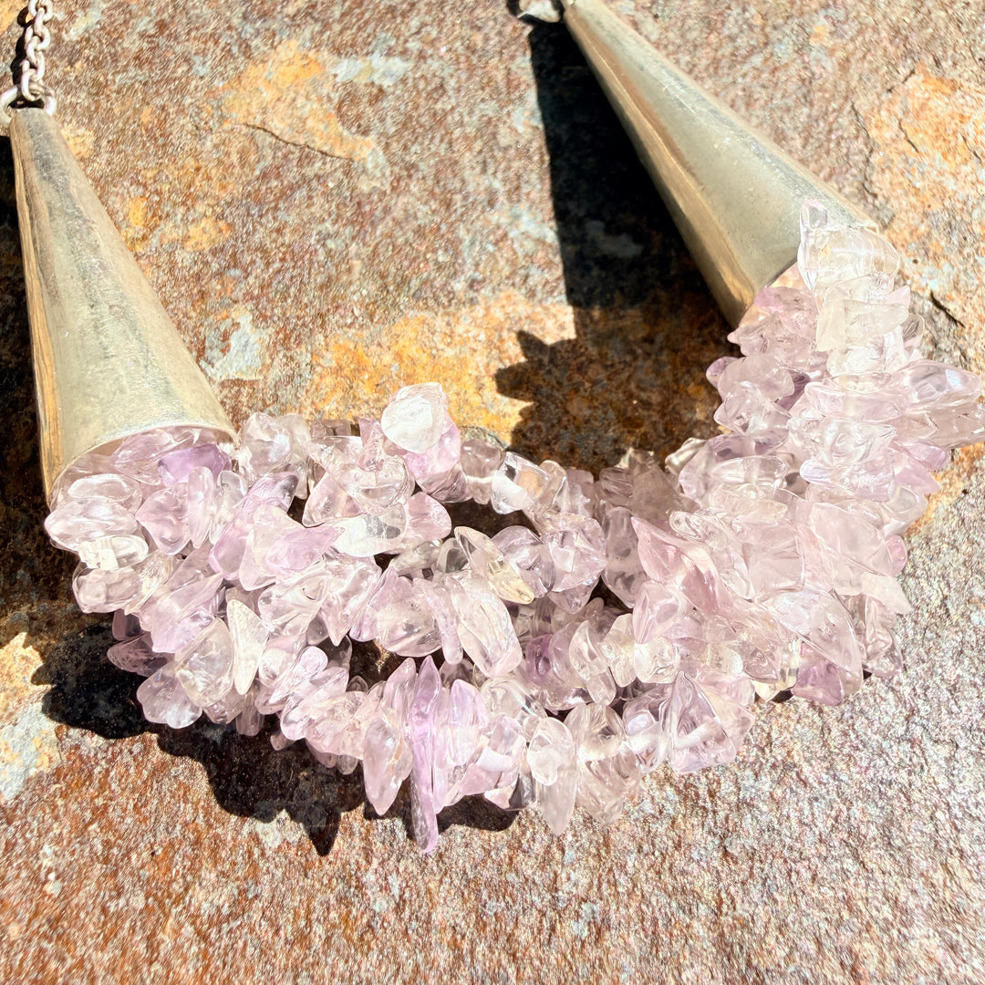 Vintage Sterling Silver & Pale Lavender Bead Necklace