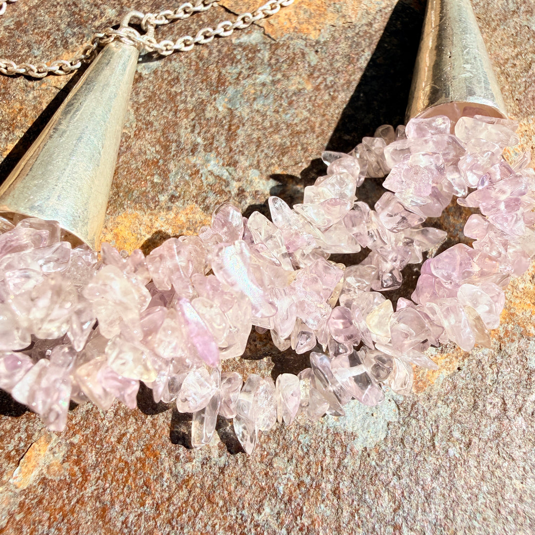 Vintage Sterling Silver & Pale Lavender Bead Necklace