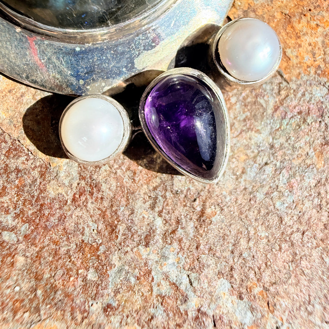 Sterling Silver Labradorite Pearl & Amethyst Pendant