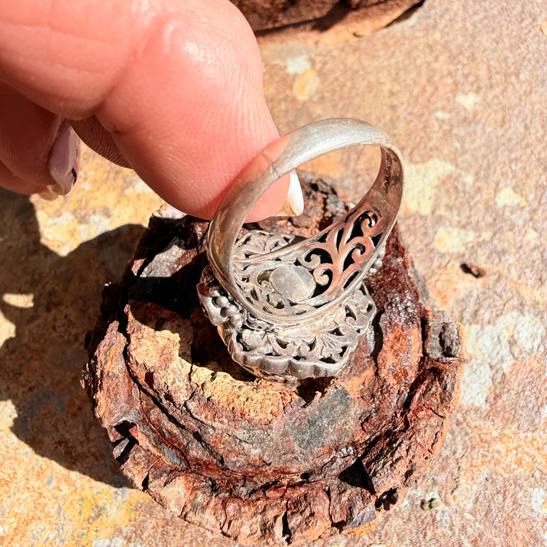 Sterling Silver Mabé Pearl Blue Topaz Ring Size 12 1/4