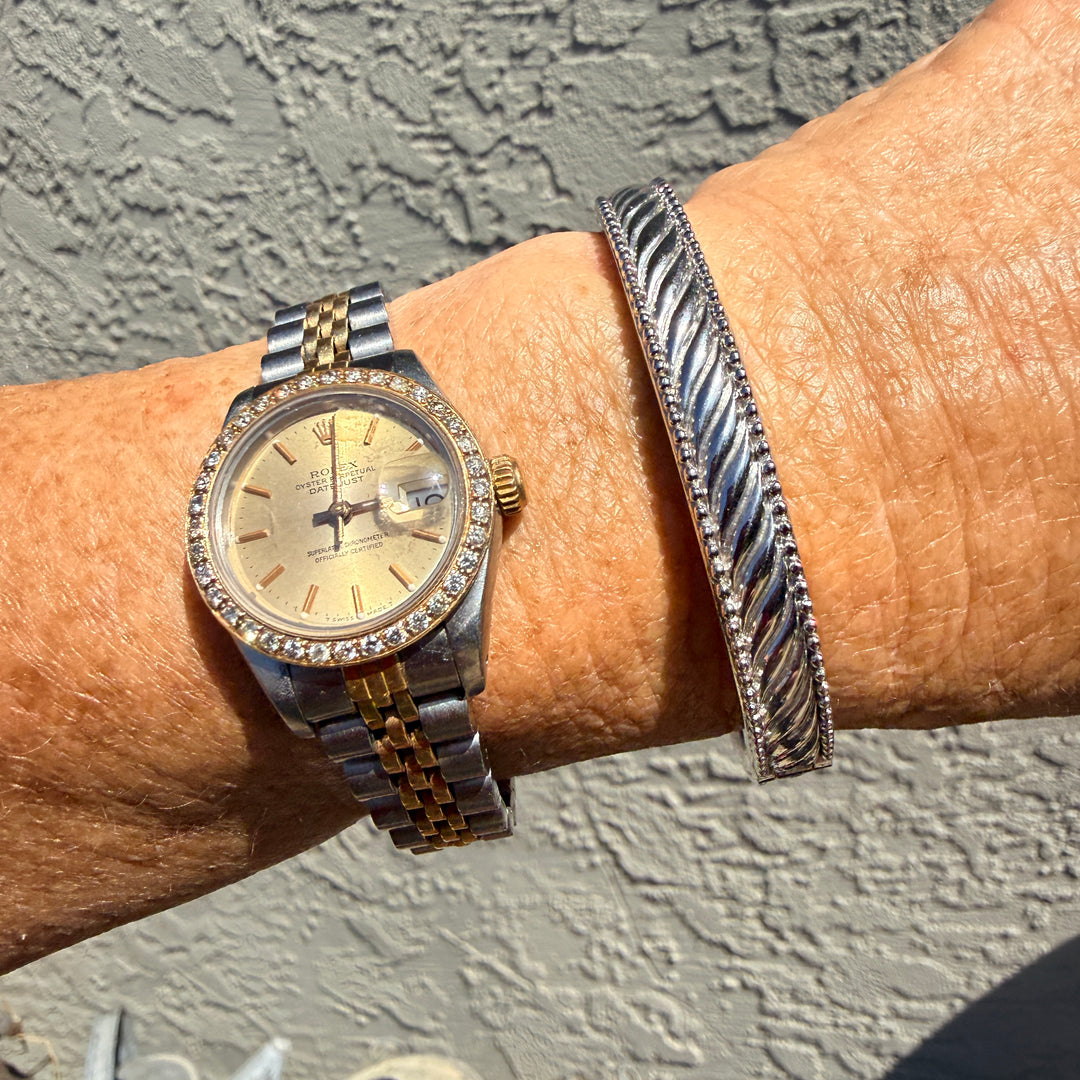 Judith Ripka Sterling Silver Hinged Bangle Bracelet