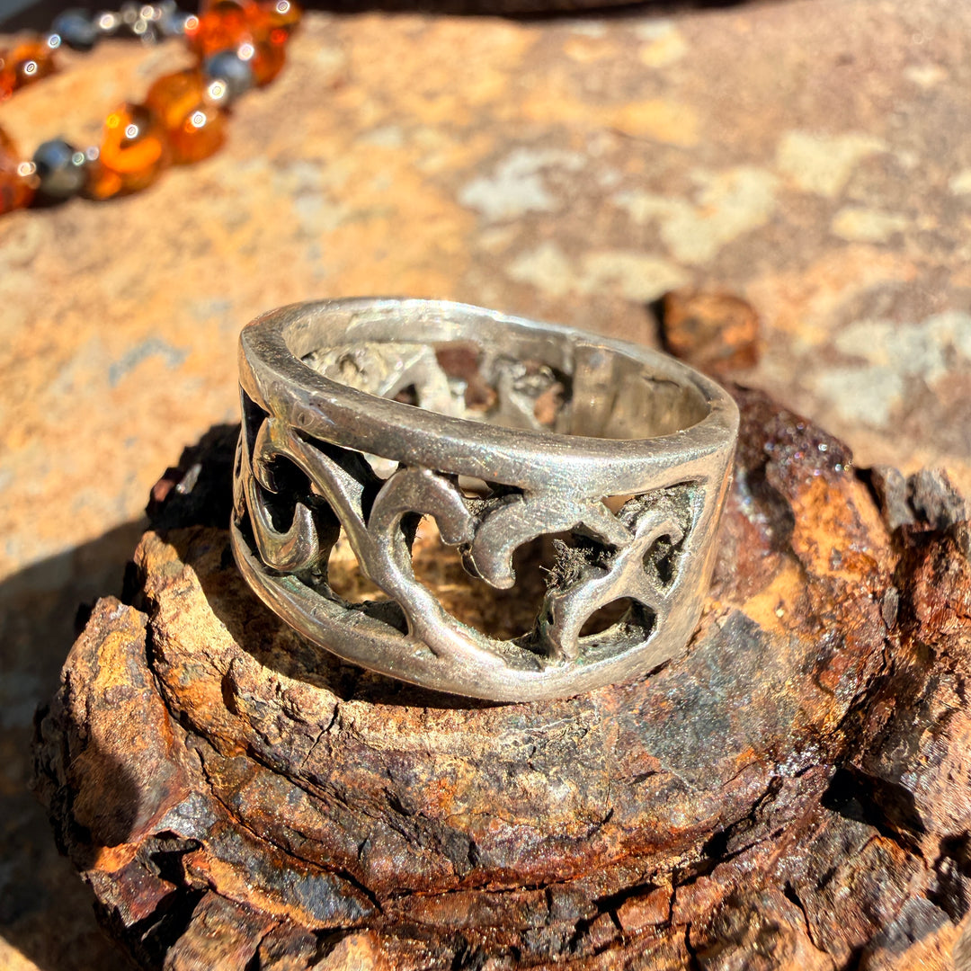 Sterling Silver Openwork Band Ring Size 10