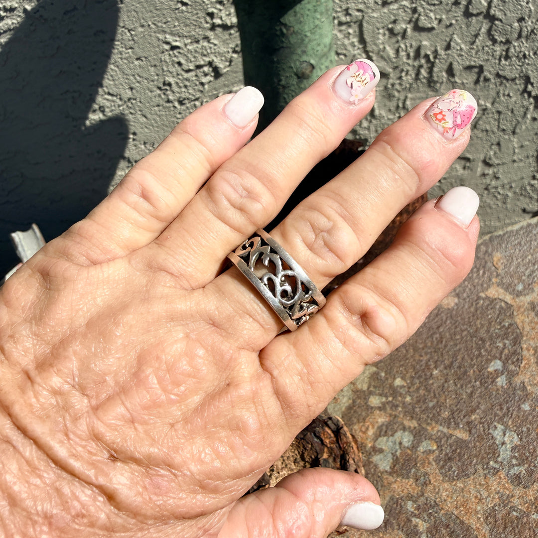 Sterling Silver Openwork Band Ring Size 10