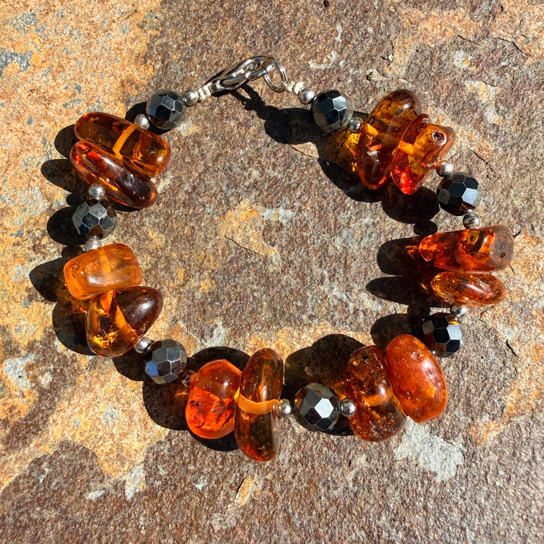 Amber & Hematite Beaded Bracelet