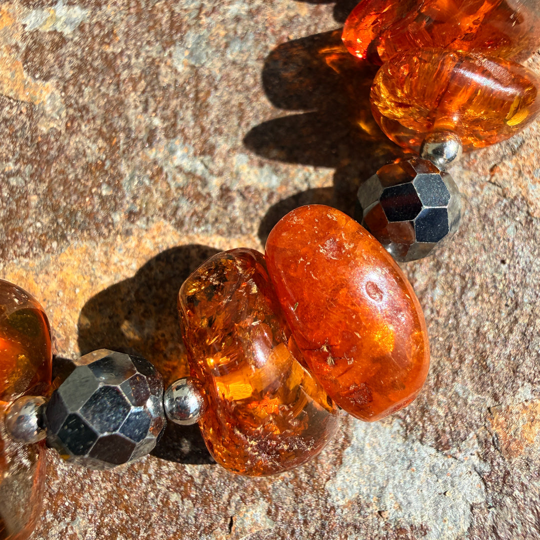 Amber & Hematite Beaded Bracelet