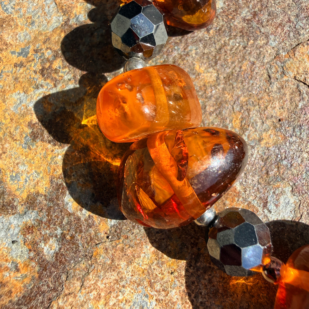 Amber & Hematite Beaded Bracelet