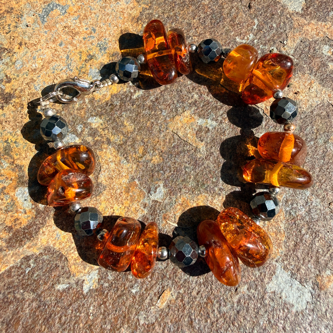Amber & Hematite Beaded Bracelet