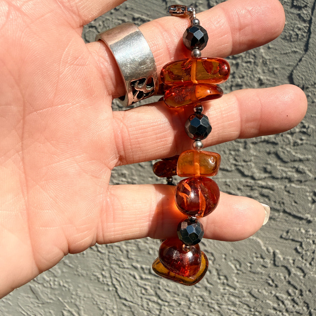 Amber & Hematite Beaded Bracelet