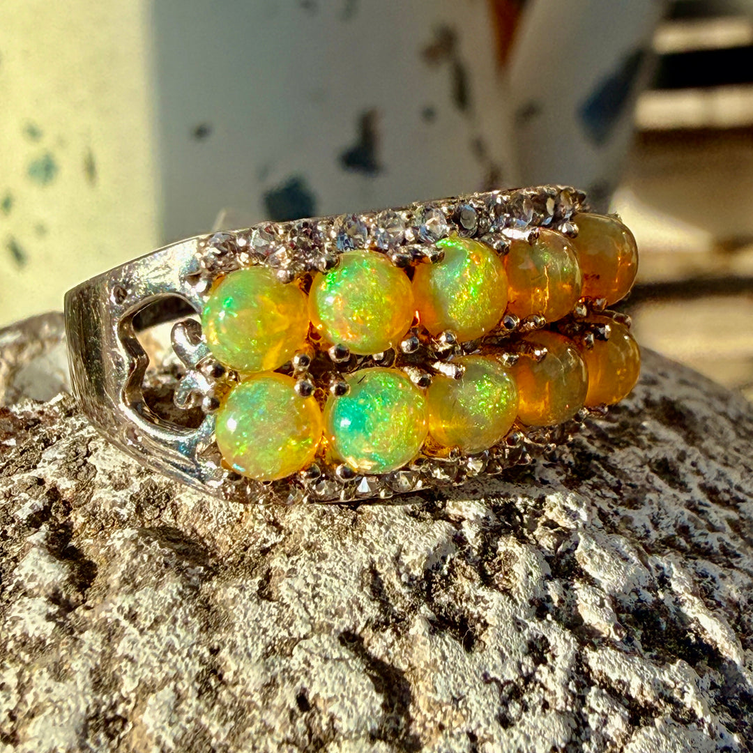 Sterling Silver Opal and Cubic Zirconia Ring size 10 1/4 NWT