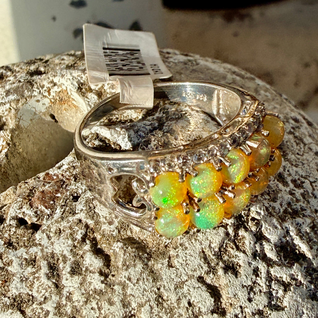 Sterling Silver Opal and Cubic Zirconia Ring size 10 1/4 NWT