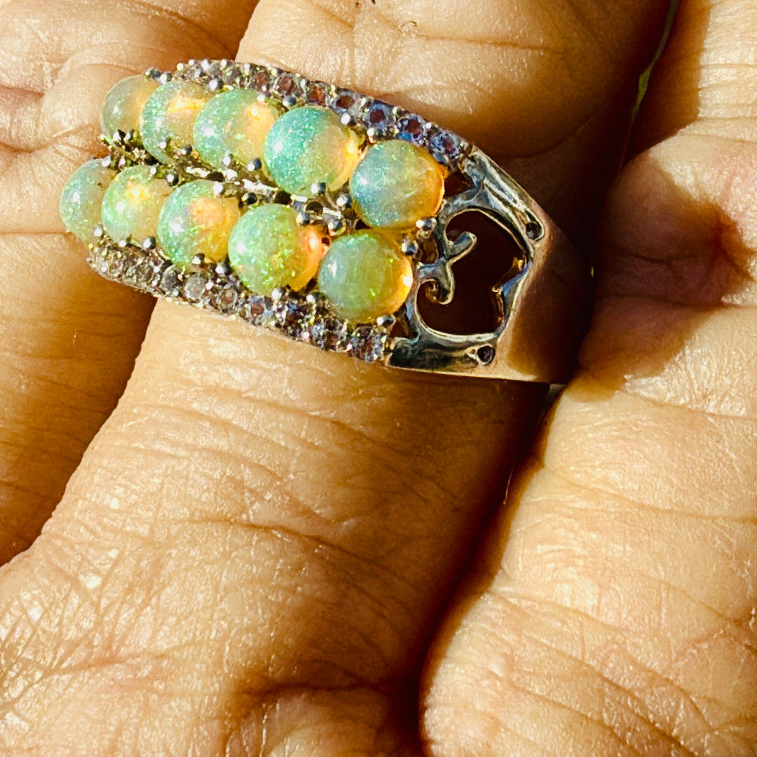 Sterling Silver Opal and Cubic Zirconia Ring size 10 1/4 NWT