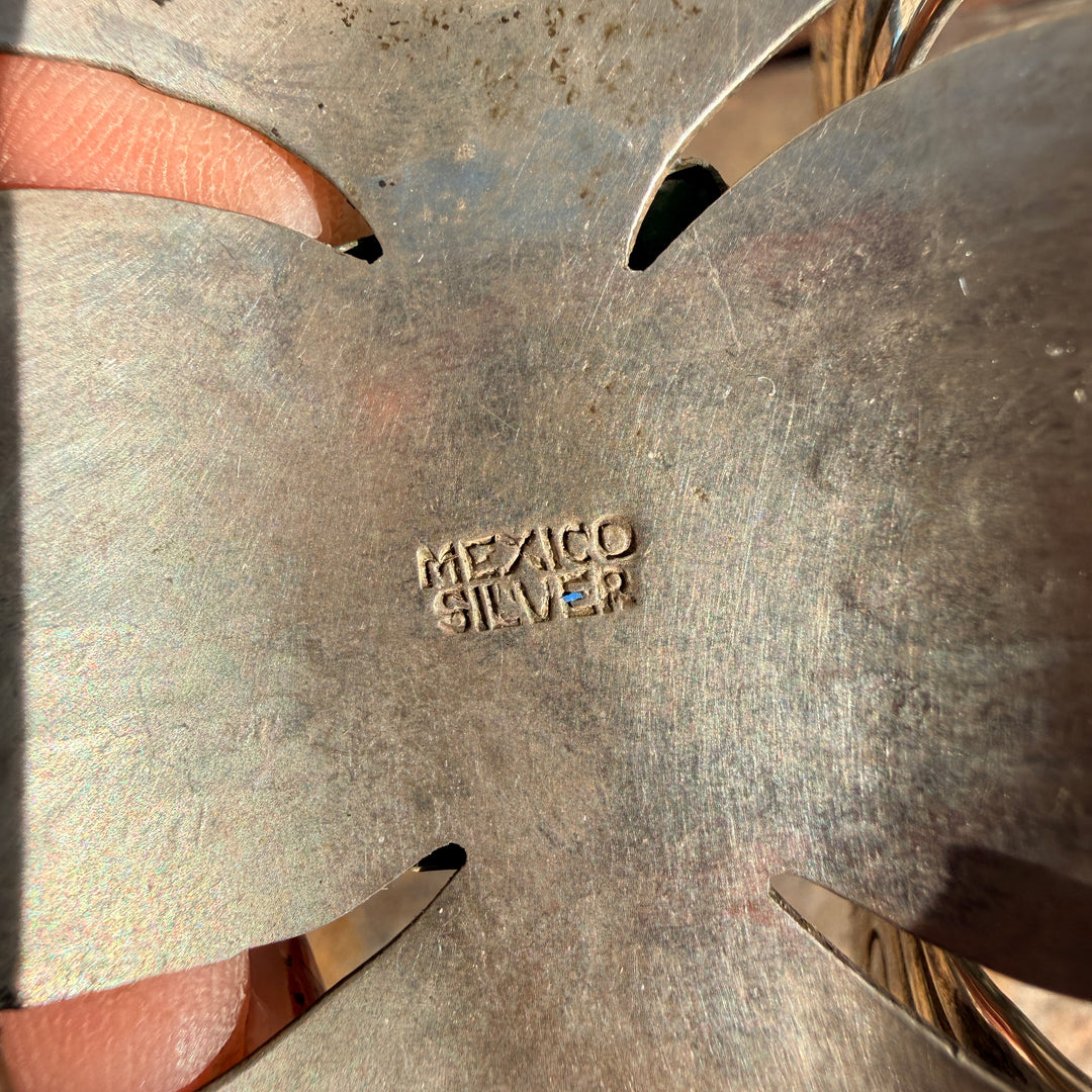 Vintage Mexican Sterling Silver & Carved Serpentine Mask Panel Bracelet