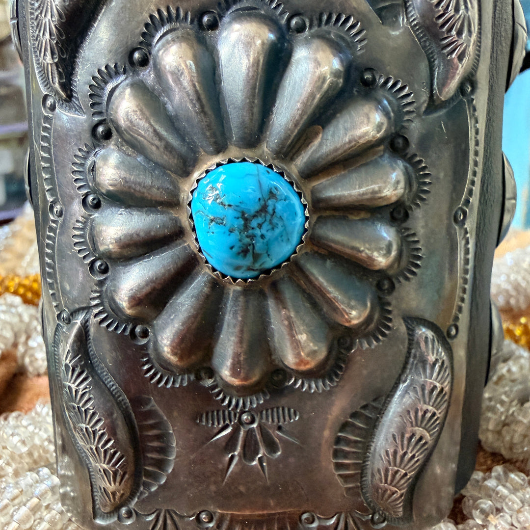 Sterling Silver Turquoise Black Leather Ketoh
