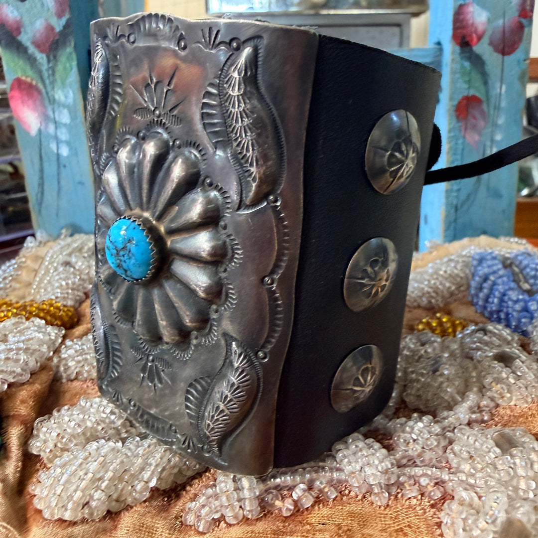 Sterling Silver Turquoise Black Leather Ketoh