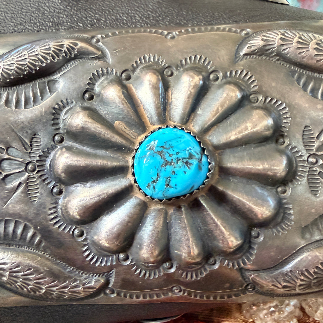 Sterling Silver Turquoise Black Leather Ketoh