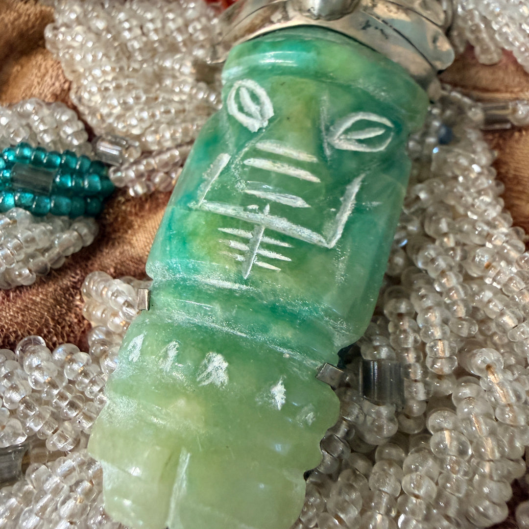 Vintage Mexican Sterling Silver & Carved Serpentine Mask Pendant