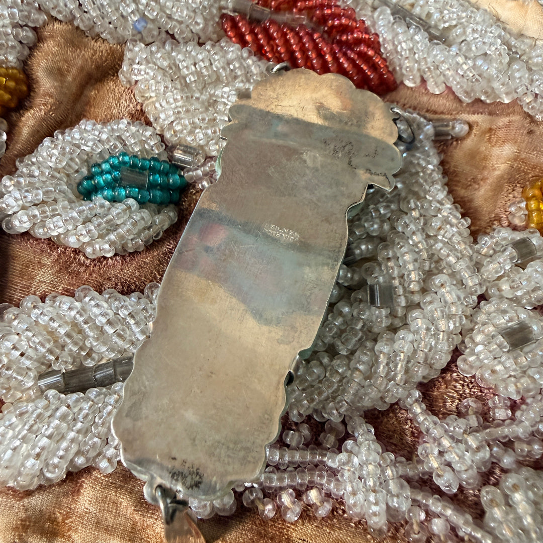 Vintage Mexican Sterling Silver & Carved Serpentine Mask Pendant