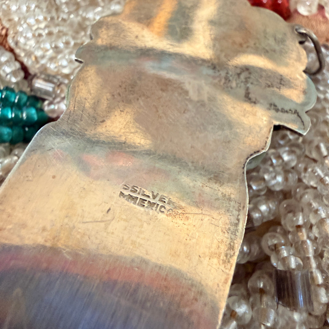 Vintage Mexican Sterling Silver & Carved Serpentine Mask Pendant