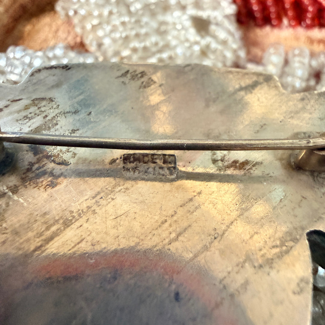 Vintage Mexican Sterling Silver & Carved Serpentine Mask Brooch Pin