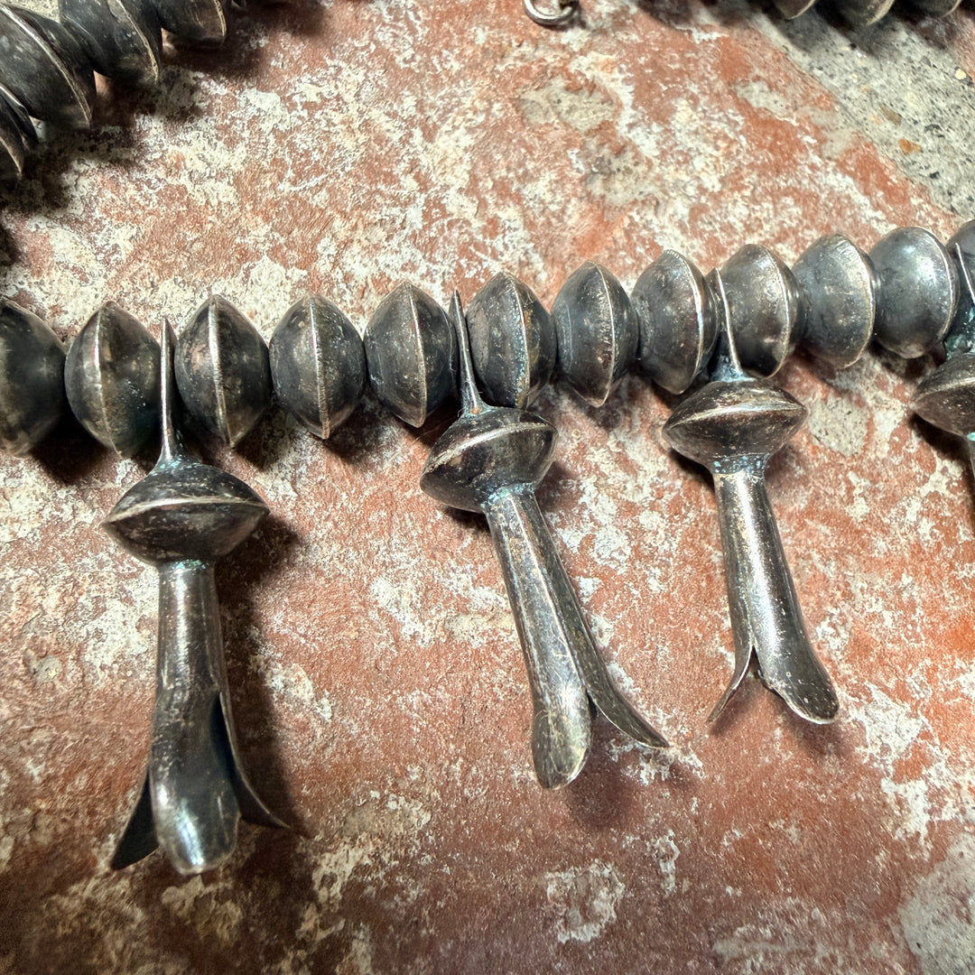 Early Navajo Sterling Silver Squash Blossom Necklace