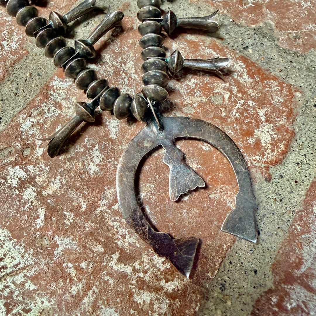 Early Navajo Sterling Silver Squash Blossom Necklace