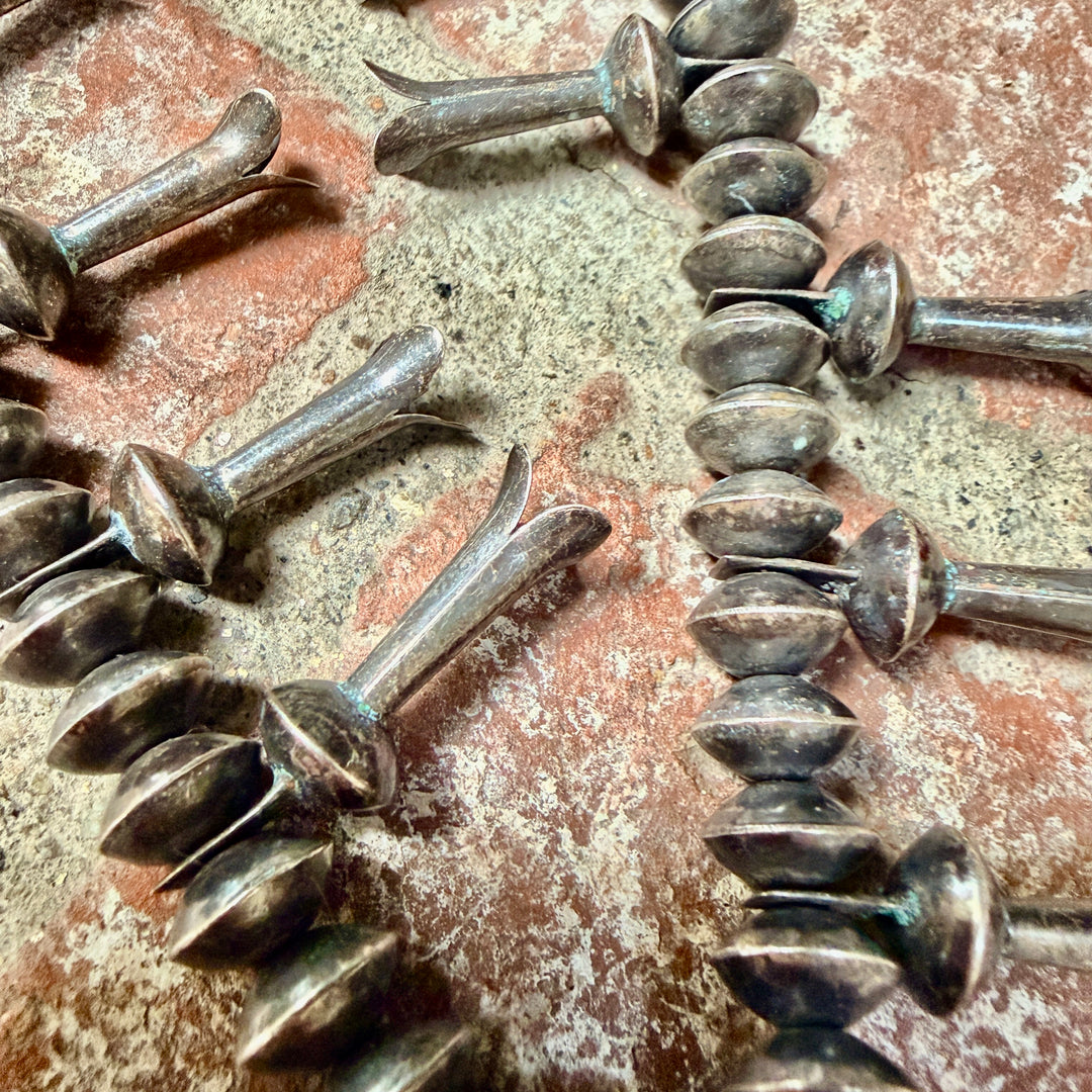 Early Navajo Sterling Silver Squash Blossom Necklace