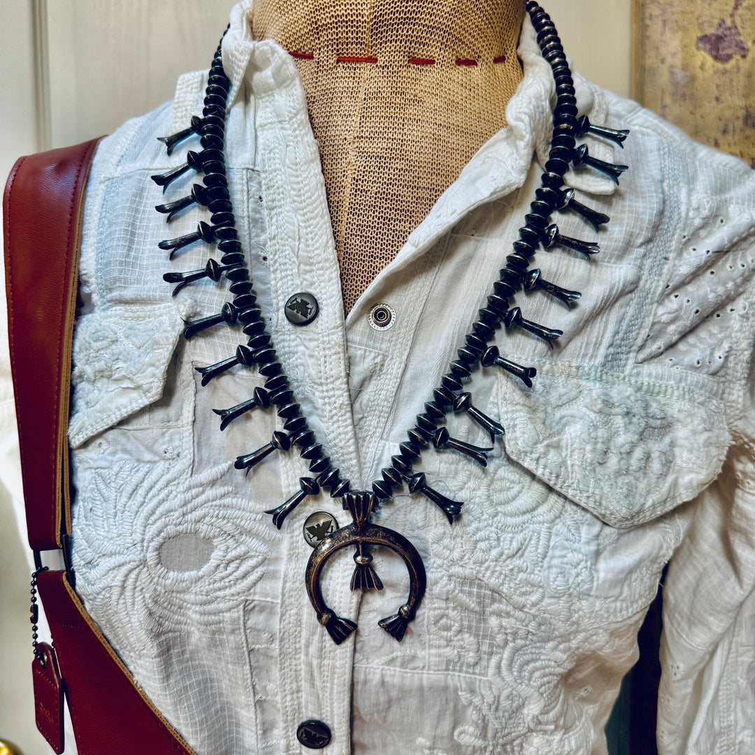 Early Navajo Sterling Silver Squash Blossom Necklace