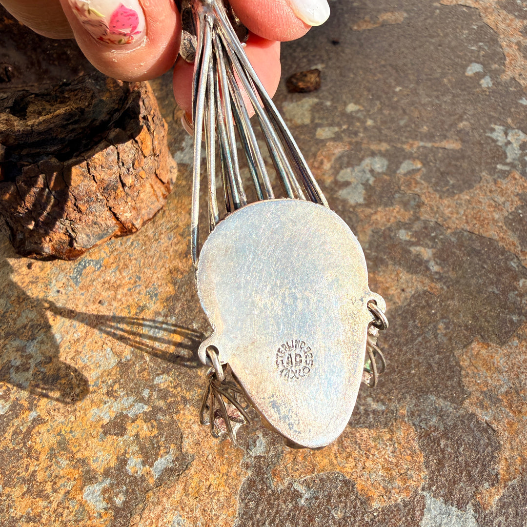 Large Mexican Sterling Silver & Sheen Obsidian Mask Pendant