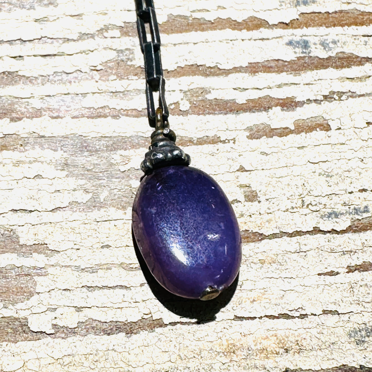 Sterling Silver Handmade Chain “Y” Necklace Dark Amethyst Beads