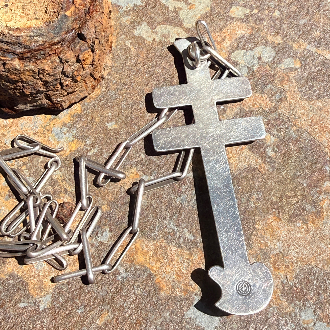 Sterling Silver & Turquoise Isleta Style Dragonfly Cross Necklace Piaso