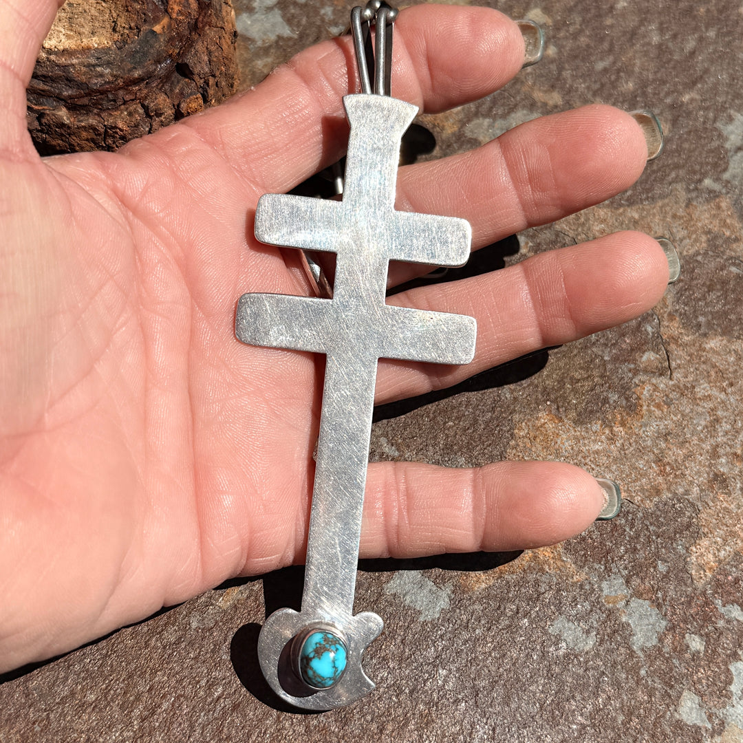 Sterling Silver & Turquoise Isleta Style Dragonfly Cross Necklace Piaso