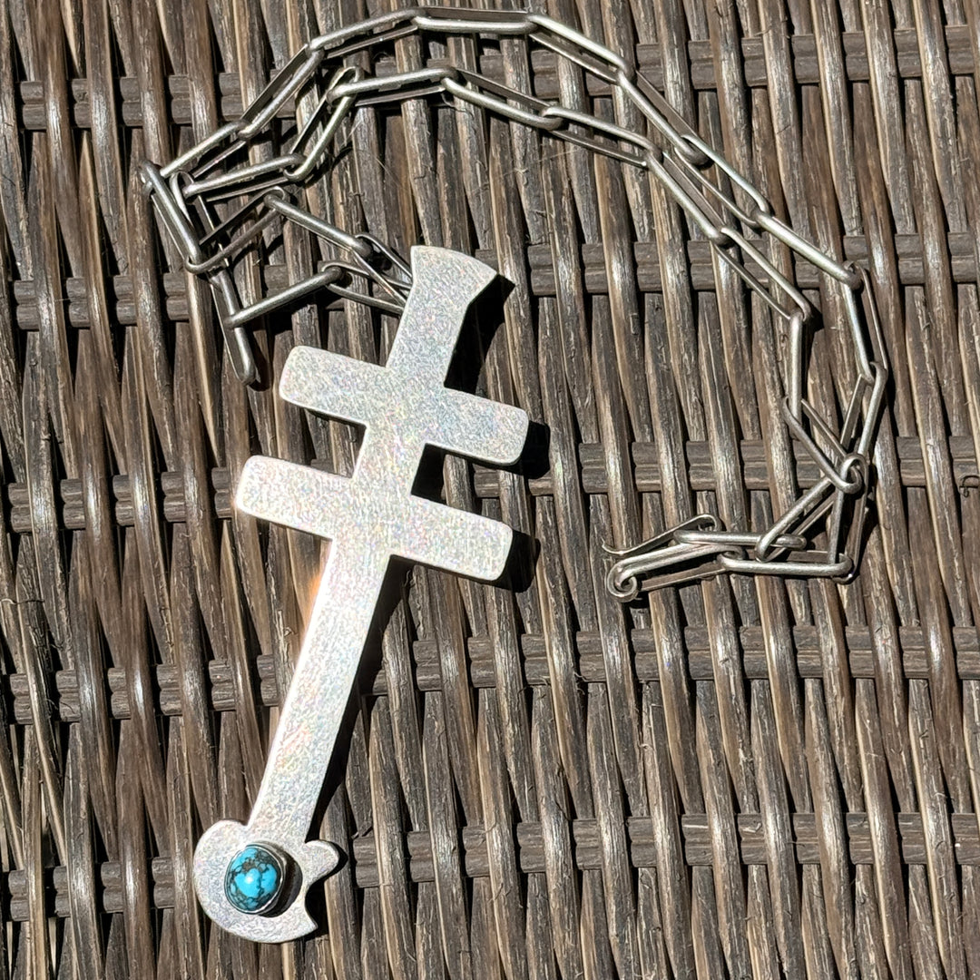Sterling Silver & Turquoise Isleta Style Dragonfly Cross Necklace Piaso
