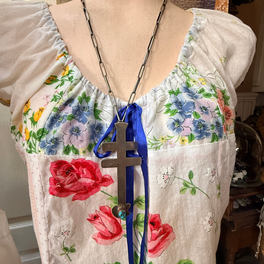 Sterling Silver & Turquoise Isleta Style Dragonfly Cross Necklace Piaso