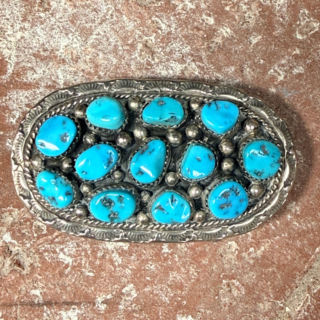 Vintage Sterling Silver & Turquoise Belt Buckle Keevin Kayana