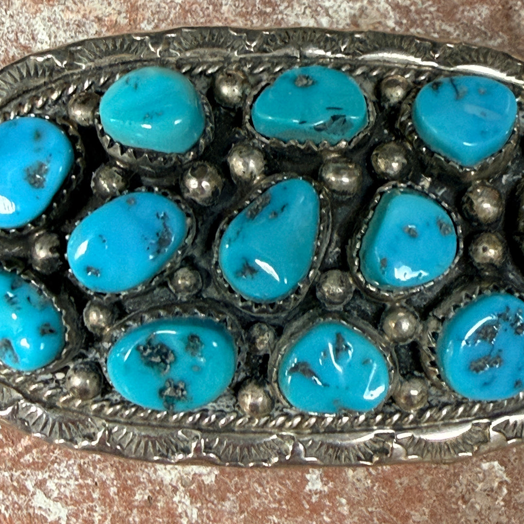 Vintage Sterling Silver & Turquoise Belt Buckle Keevin Kayana