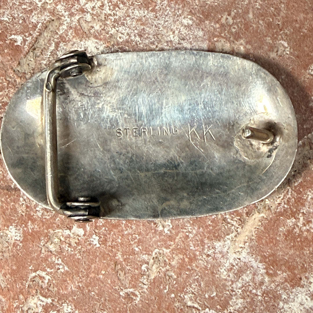 Vintage Sterling Silver & Turquoise Belt Buckle Keevin Kayana