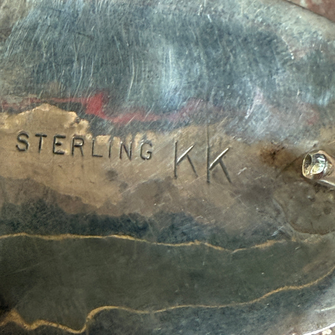 Vintage Sterling Silver & Turquoise Belt Buckle Keevin Kayana
